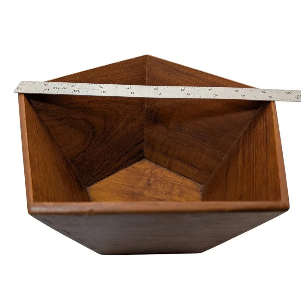 Vintage Sowe Teakwood Bowl Dovetail Handmade Pentagon Sweden Mid‎ Century SEE